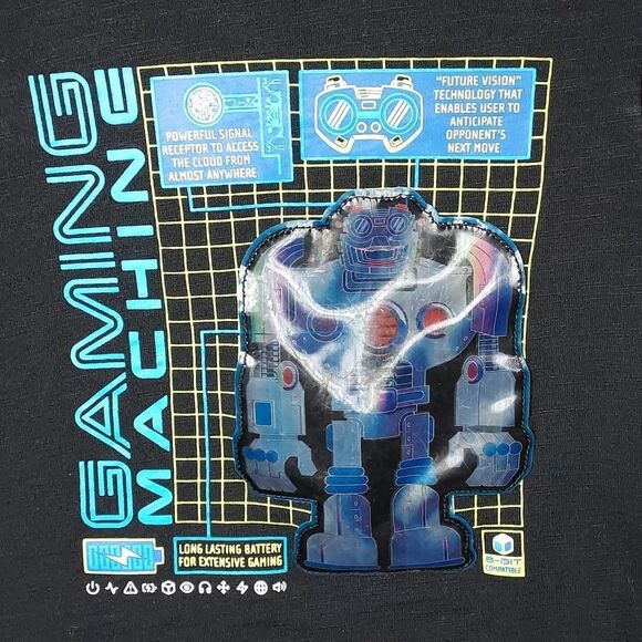 365 Kids Size 6 Black Graphic Tee Shirt T-Shirt Game Machine Robot - Picture 2 of 7